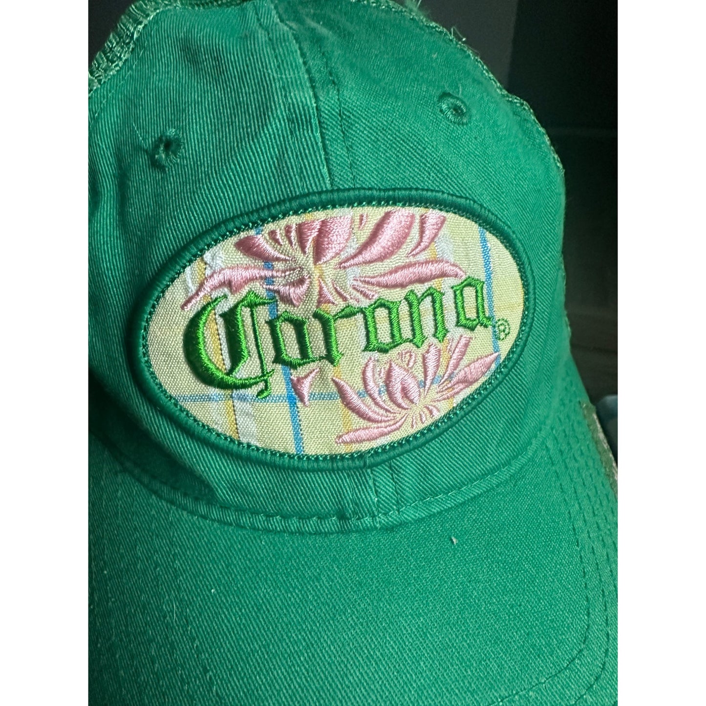 Corona Mas Fina 2006 mesh Green pink plaid Adjustable Trucker Hat