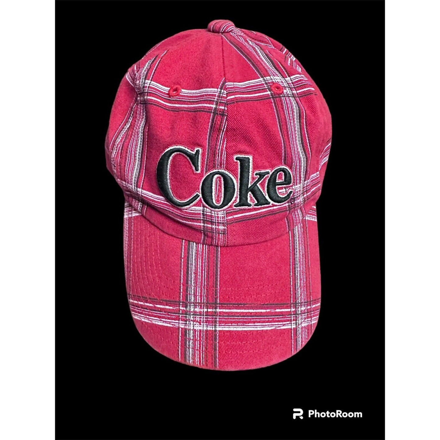 Coca Cola Red Black Tartan Plaid Hat Embroidered Logo Adjustable Coke Company