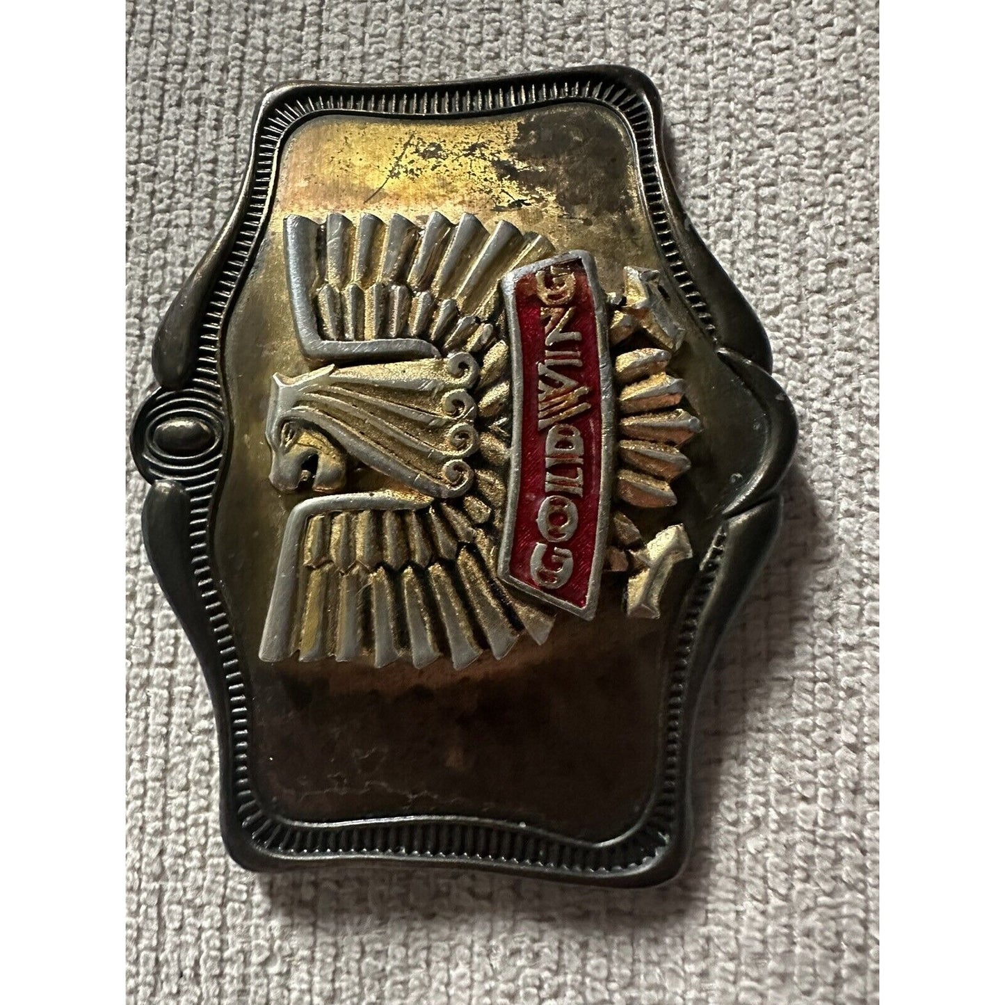 1978 American Honda Motor Corp Goldwing Belt Buckle Gold Eagle Red Logo AHM