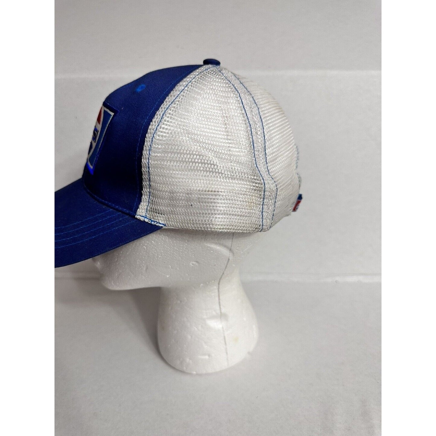 Pepsi Logo Patch Blue White Mesh Back Trucker Hat Mens 1980s