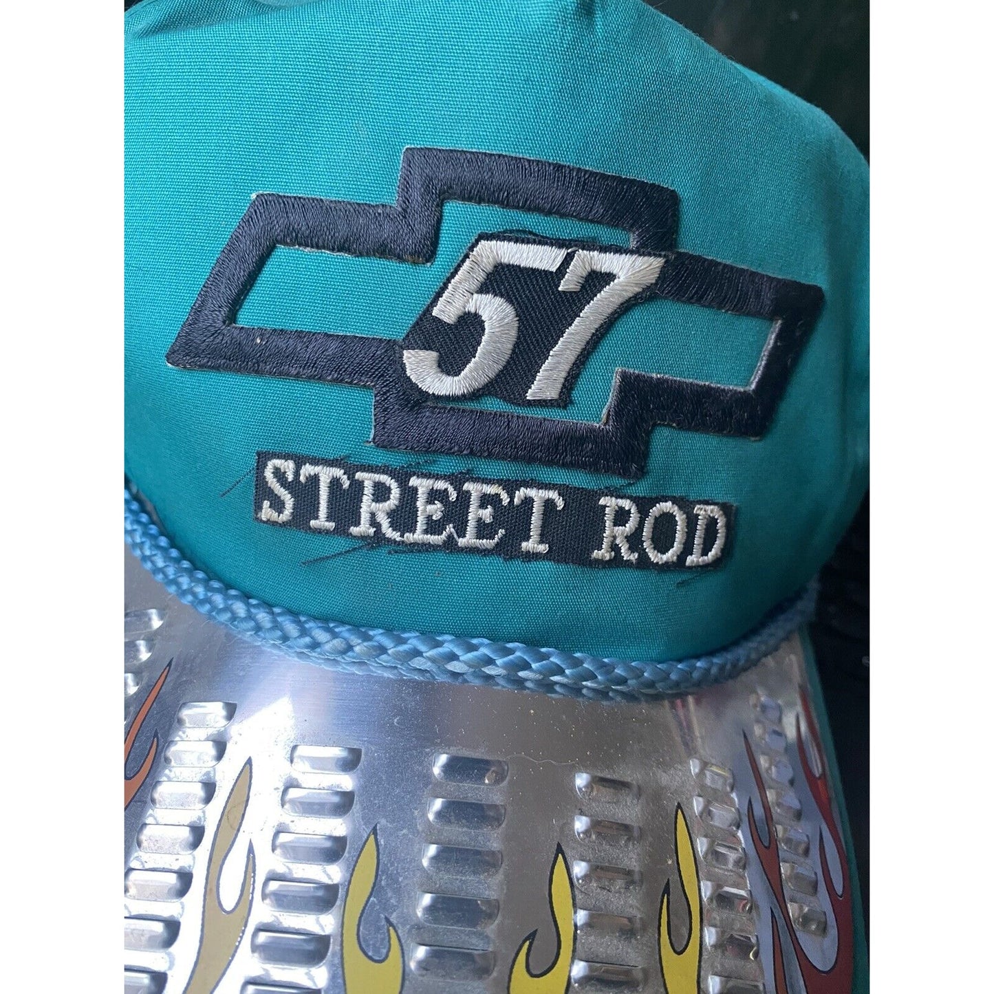 Chevy 57 Street Rod Tin Bill Hat Teal Flames Winner Renaissance International