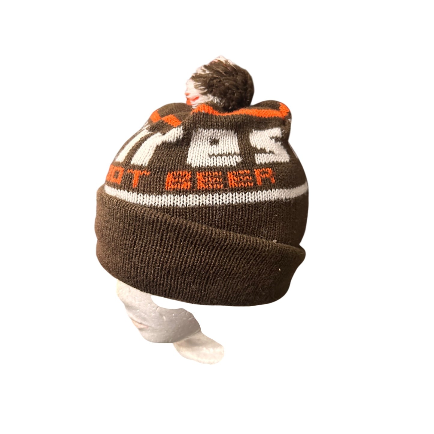 Hires Root Beer Knit Pom Beanie Hat Brown/Orange