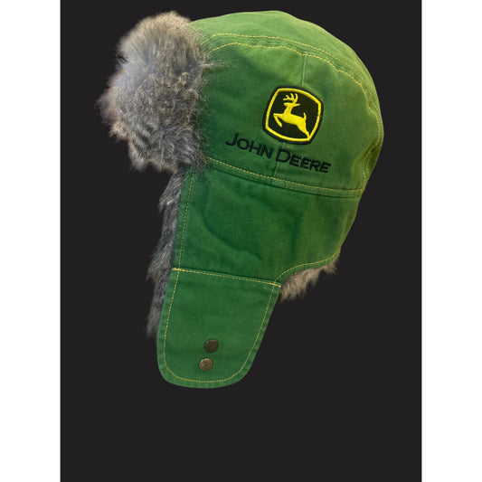 John Deere Green Trapper Hat With Faux Fur Lining & Ear Flaps