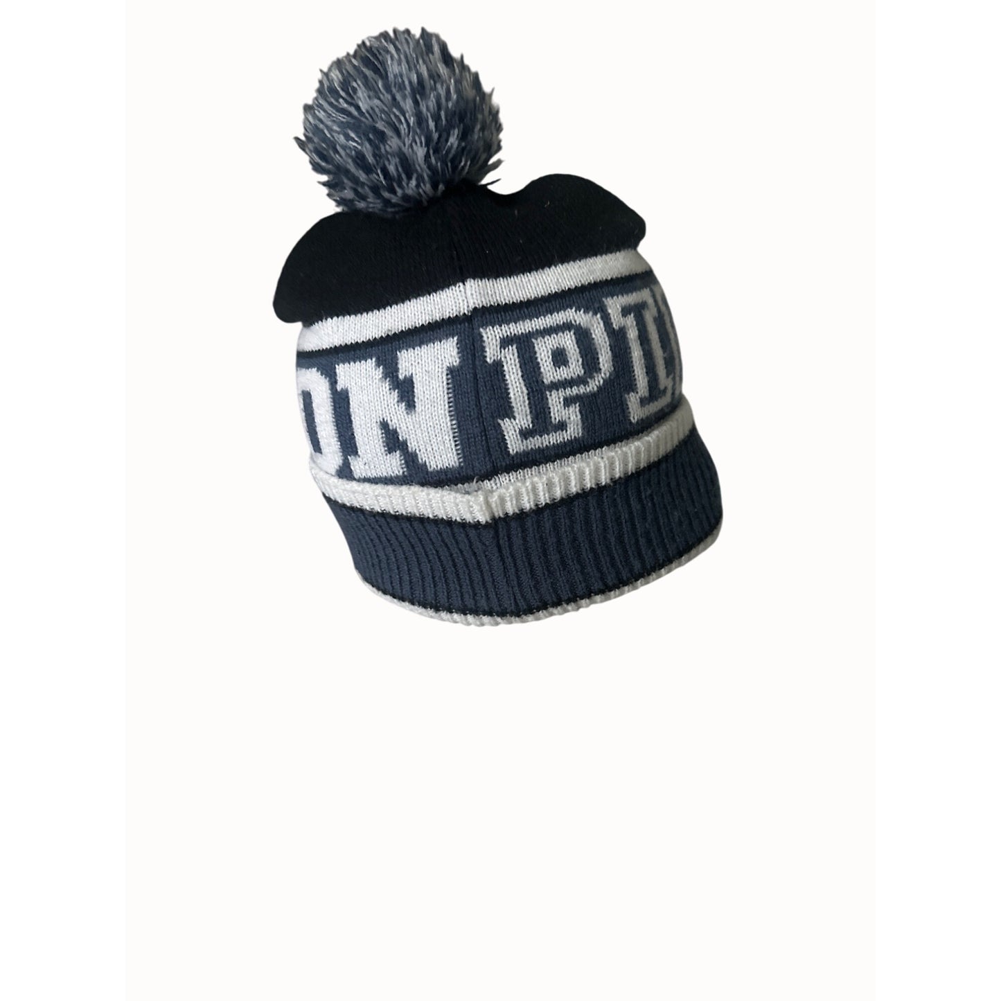 Victorias Secret PINK Nation OS / TU Black & Grey Knit Pom Pom Beanie Hat