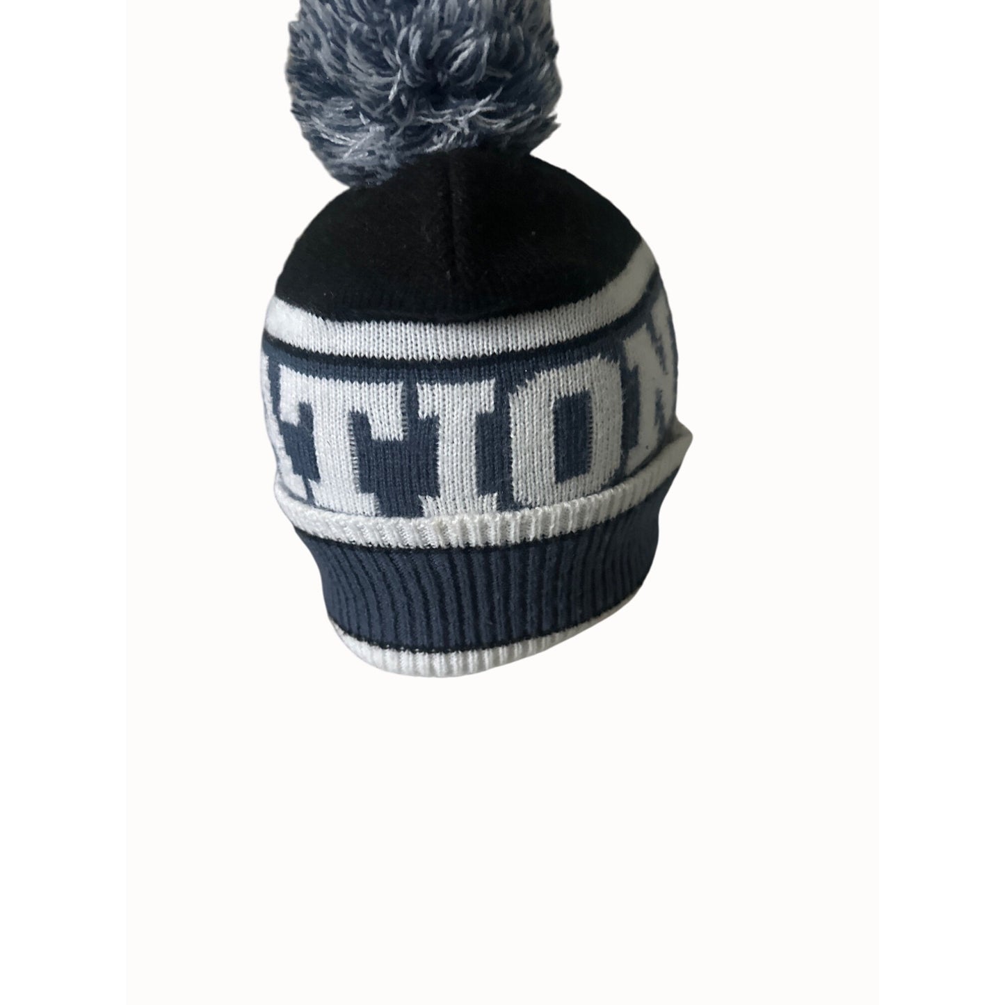 Victorias Secret PINK Nation OS / TU Black & Grey Knit Pom Pom Beanie Hat