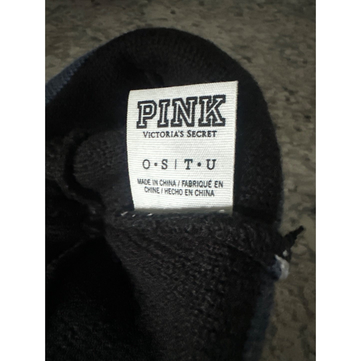 Victorias Secret PINK Nation OS / TU Black & Grey Knit Pom Pom Beanie Hat