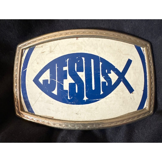 Vintage Silver Jesus Fish Belt Buckle Christian Religious Design 680 Metal Graphics