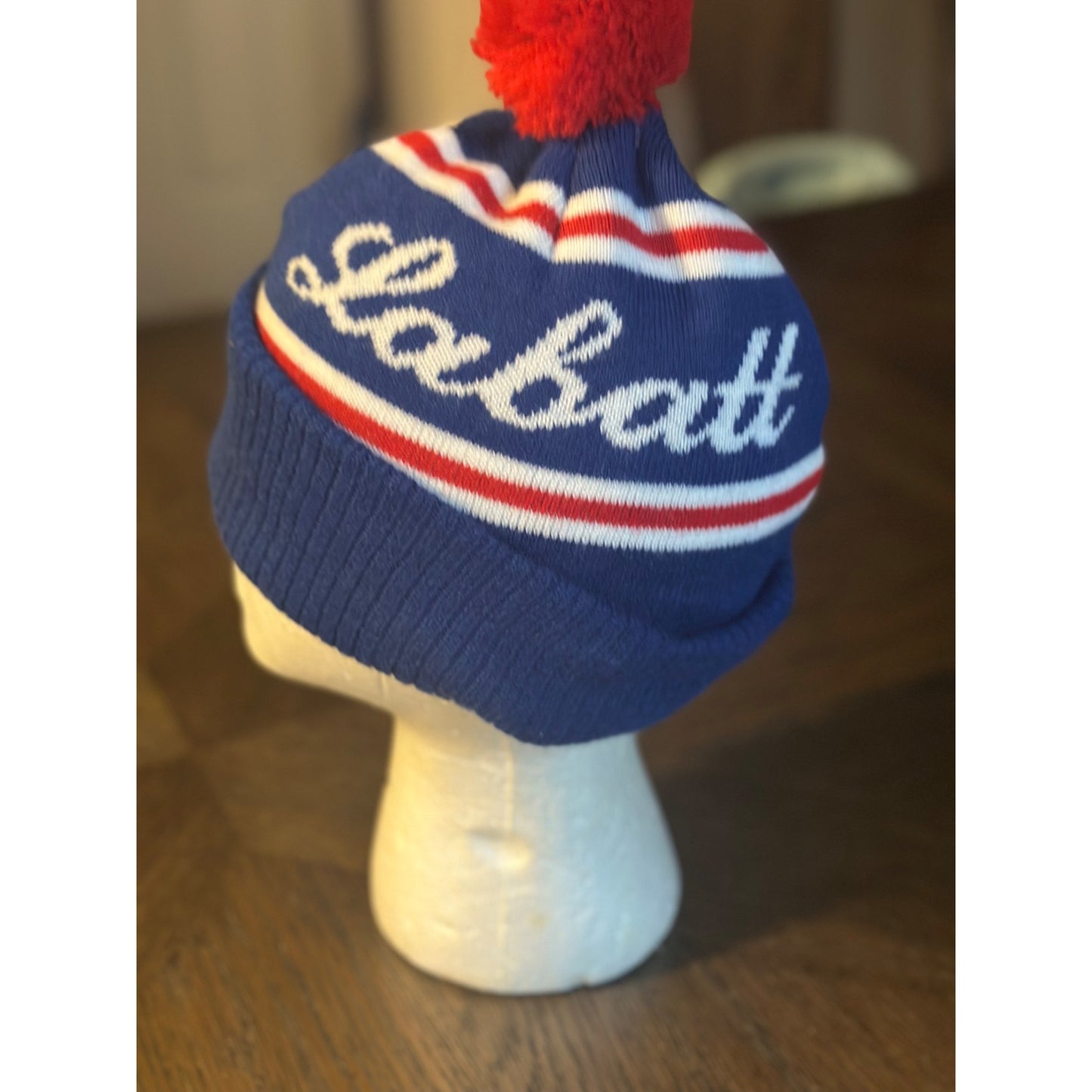 Labatt Blue Beanie With Pom Pom Red White Stripes Warm Acrylic Hat