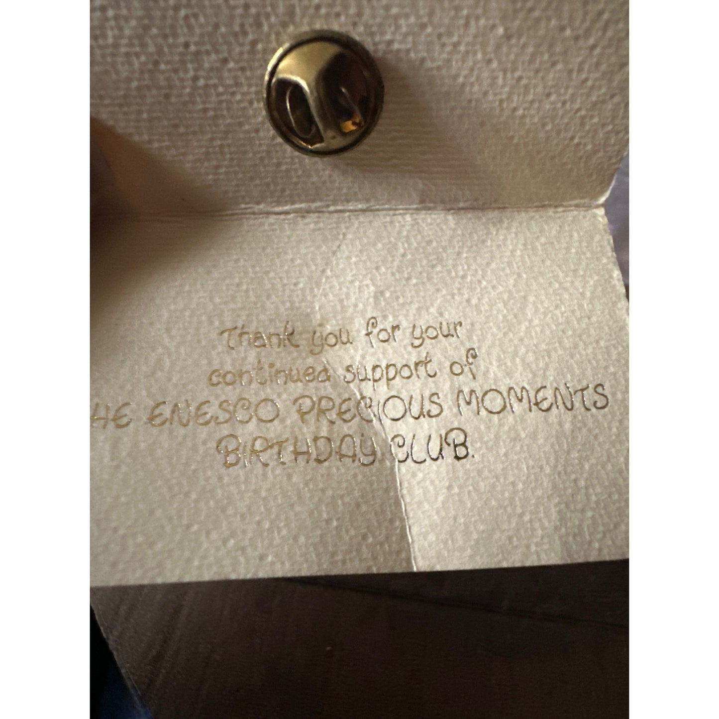 Enesco Precious Moments 5-Year Member Pin 1990 Birthday Club original card