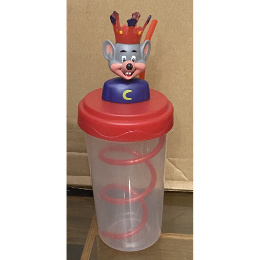 CHUCK E CHEESE Pizza 2011 Bobble Head Twirl Plastic Straw Sippy Cup Kids