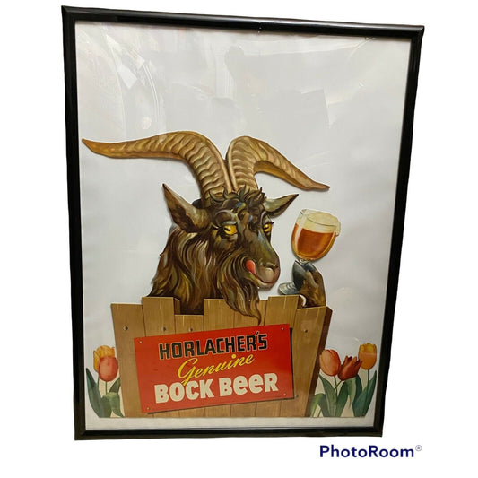 Horlacher's Bock Beer Display Sign Goat Beer Allentown 1950’s cardboard