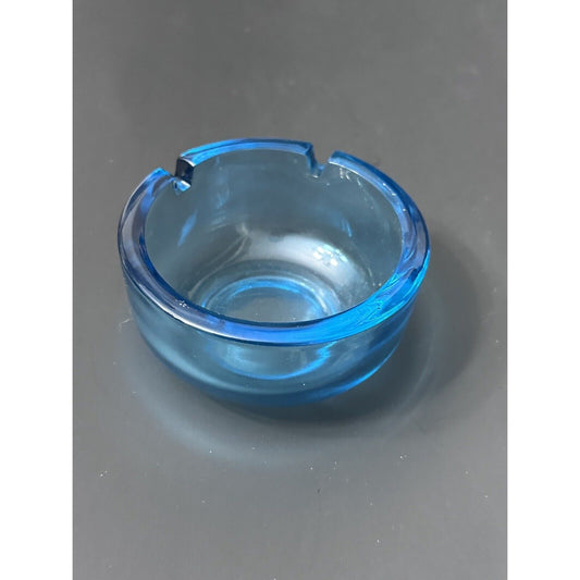 Viking Blue 2 Slot Glass Ashtray Colonial Blue Aqua 3.75"  MCM Mid Century