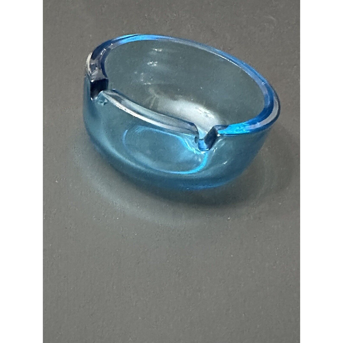 Viking Blue 2 Slot Glass Ashtray Colonial Blue Aqua 3.75"  MCM Mid Century