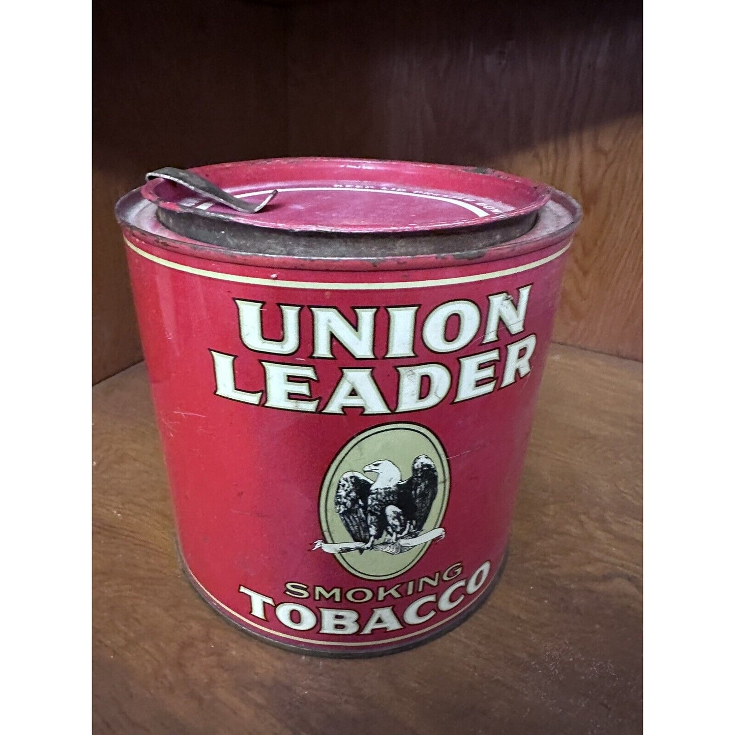 Union Leader Smoking Tobacco Tin 14 oz. W/ Leva-lift Can Opener- Empty Vintage