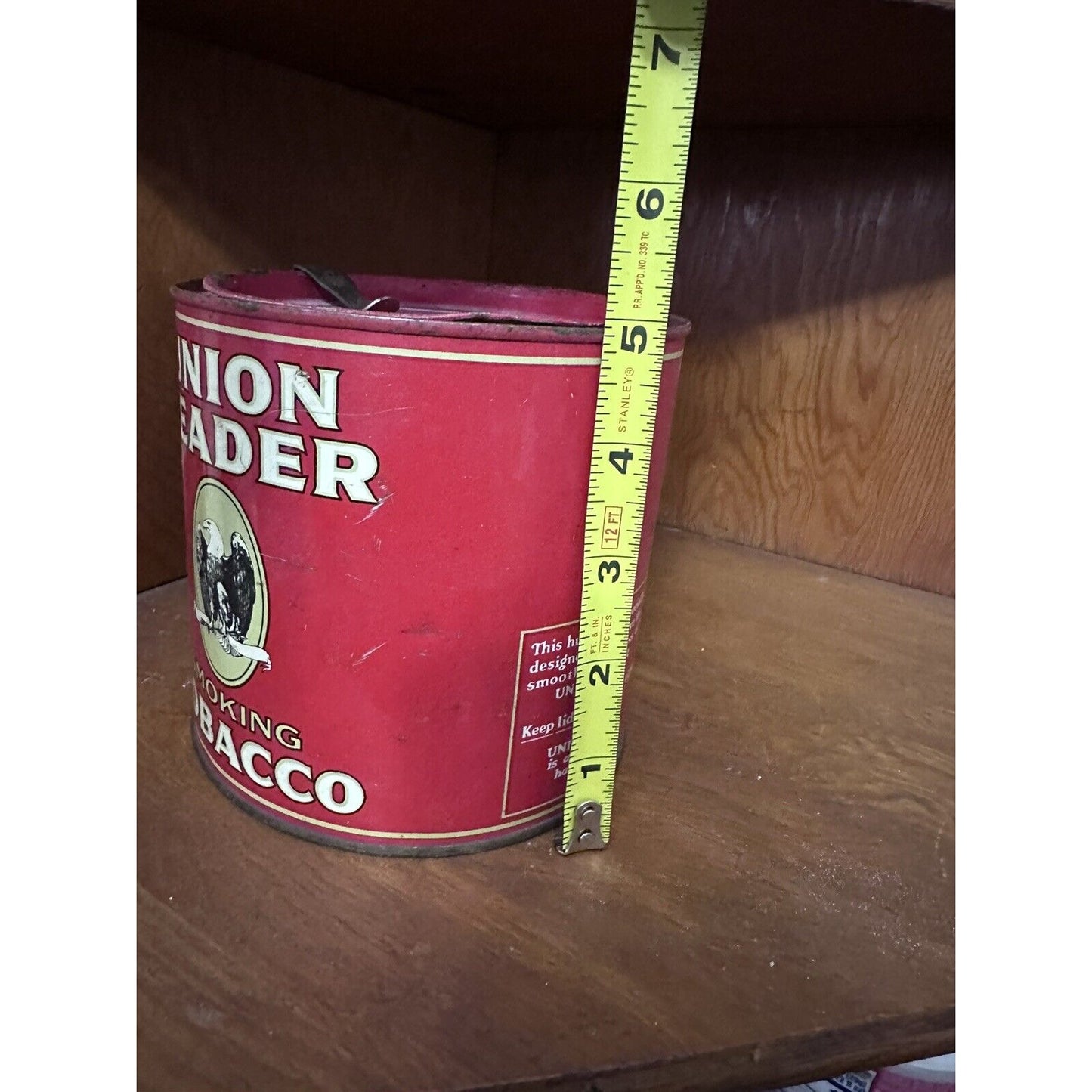 Union Leader Smoking Tobacco Tin 14 oz. W/ Leva-lift Can Opener- Empty Vintage