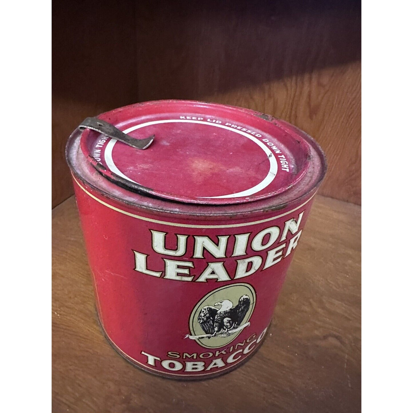 Union Leader Smoking Tobacco Tin 14 oz. W/ Leva-lift Can Opener- Empty Vintage