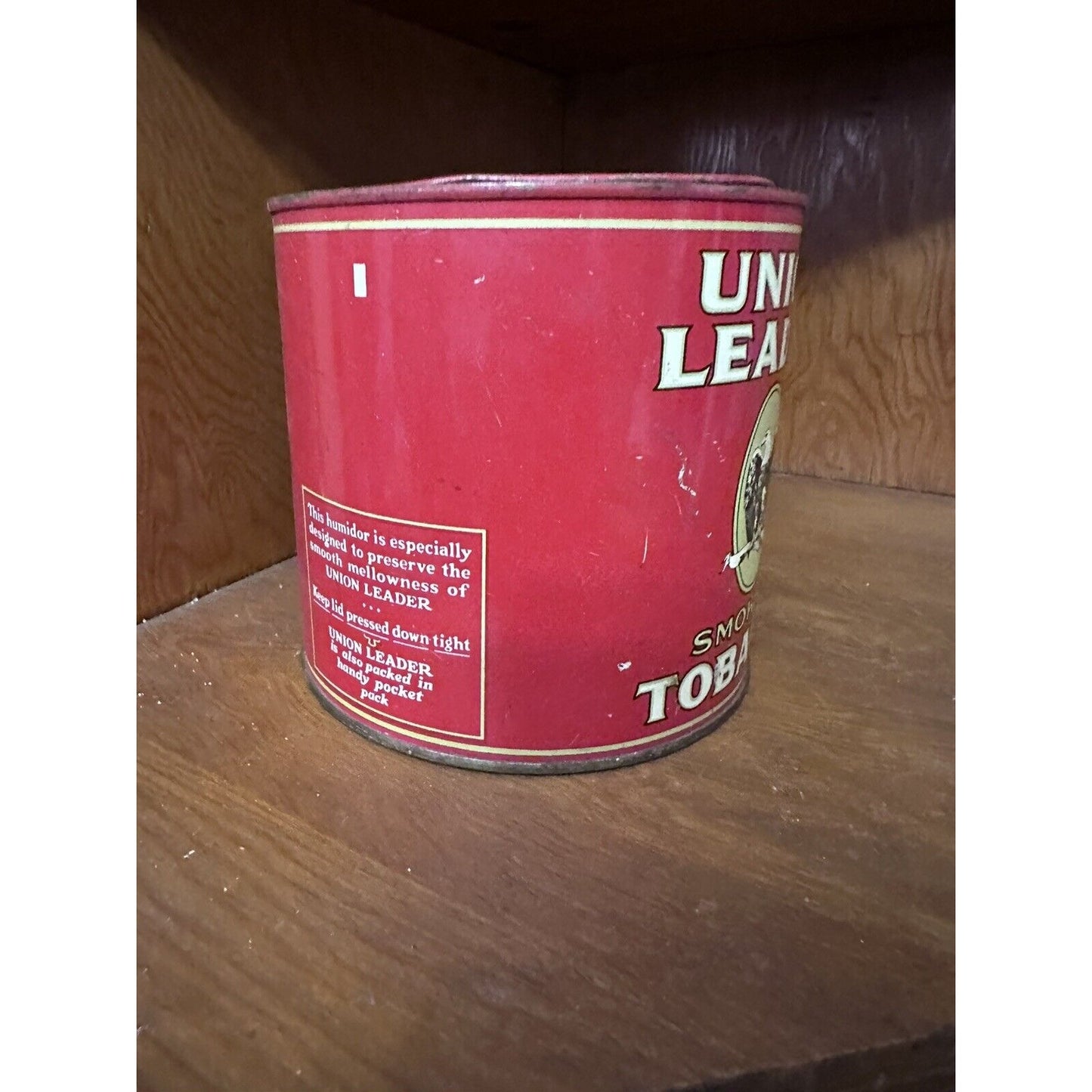 Union Leader Smoking Tobacco Tin 14 oz. W/ Leva-lift Can Opener- Empty Vintage