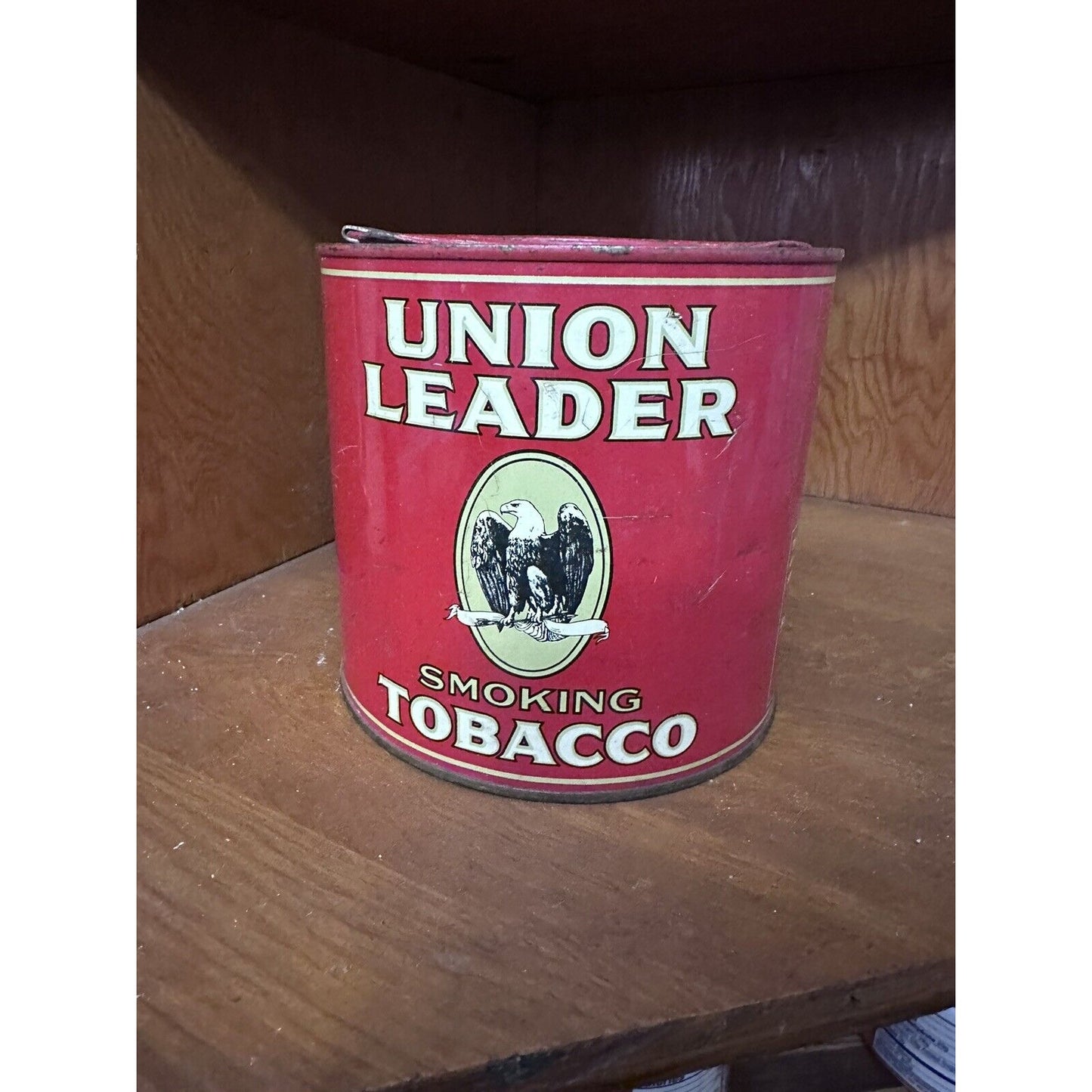 Union Leader Smoking Tobacco Tin 14 oz. W/ Leva-lift Can Opener- Empty Vintage