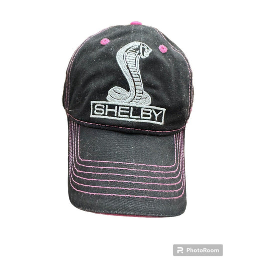 Black / Pink Shelby Mustang Hat Cap w/ Gray Embroidered Snake Cobra Logo