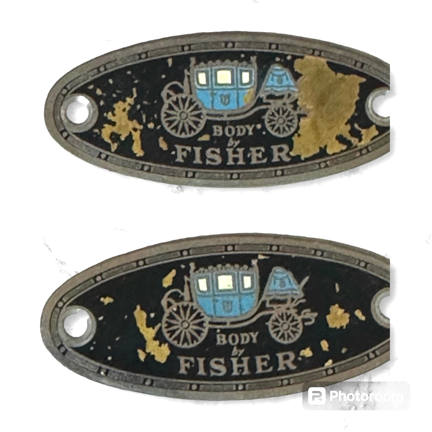 Body By Fisher Car Emblems Oval Metal Plates Classic Auto Accessories Set Of 2