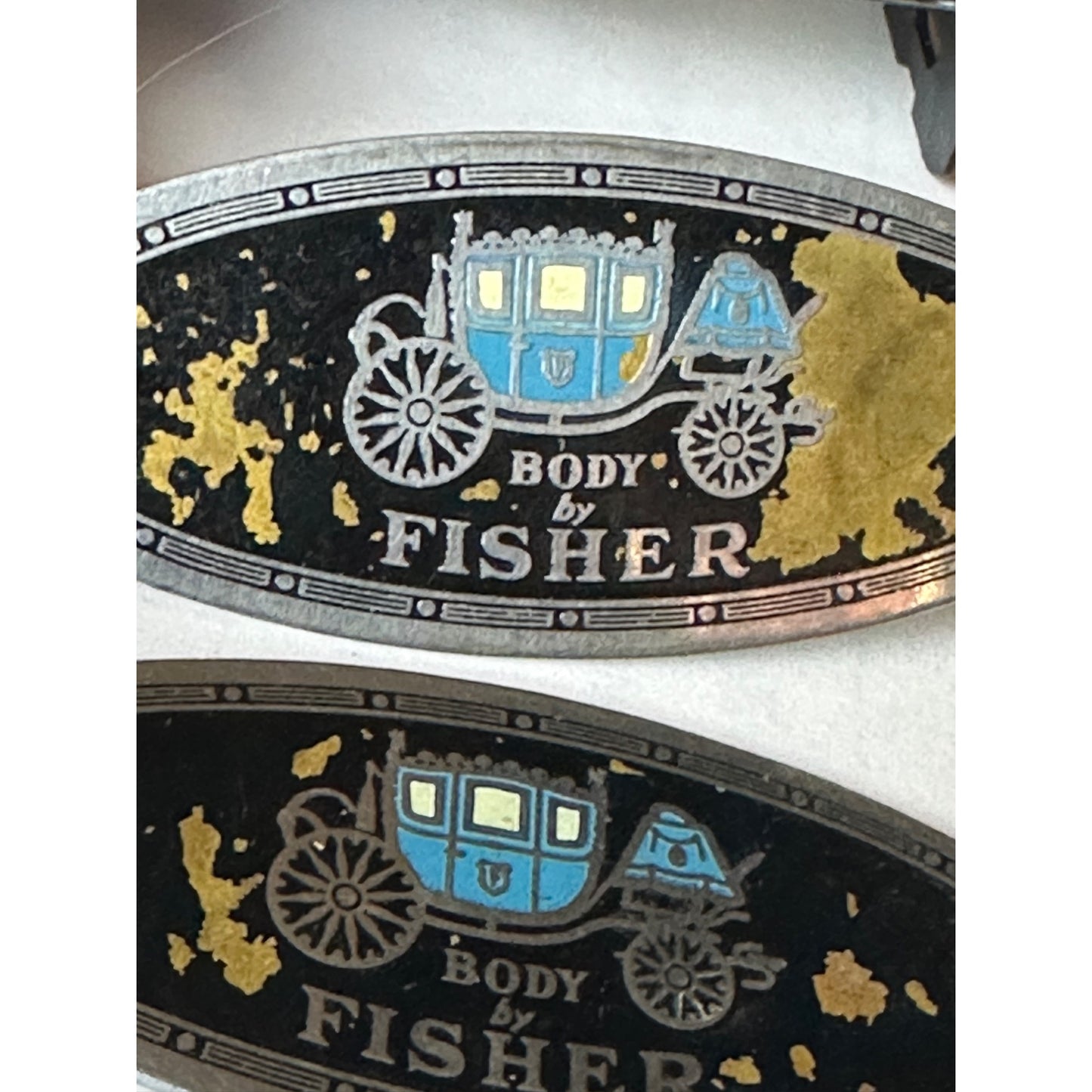 Body By Fisher Car Emblems Oval Metal Plates Classic Auto Accessories Set Of 2