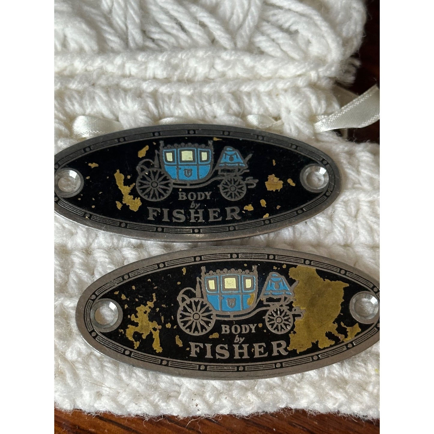 Body By Fisher Car Emblems Oval Metal Plates Classic Auto Accessories Set Of 2