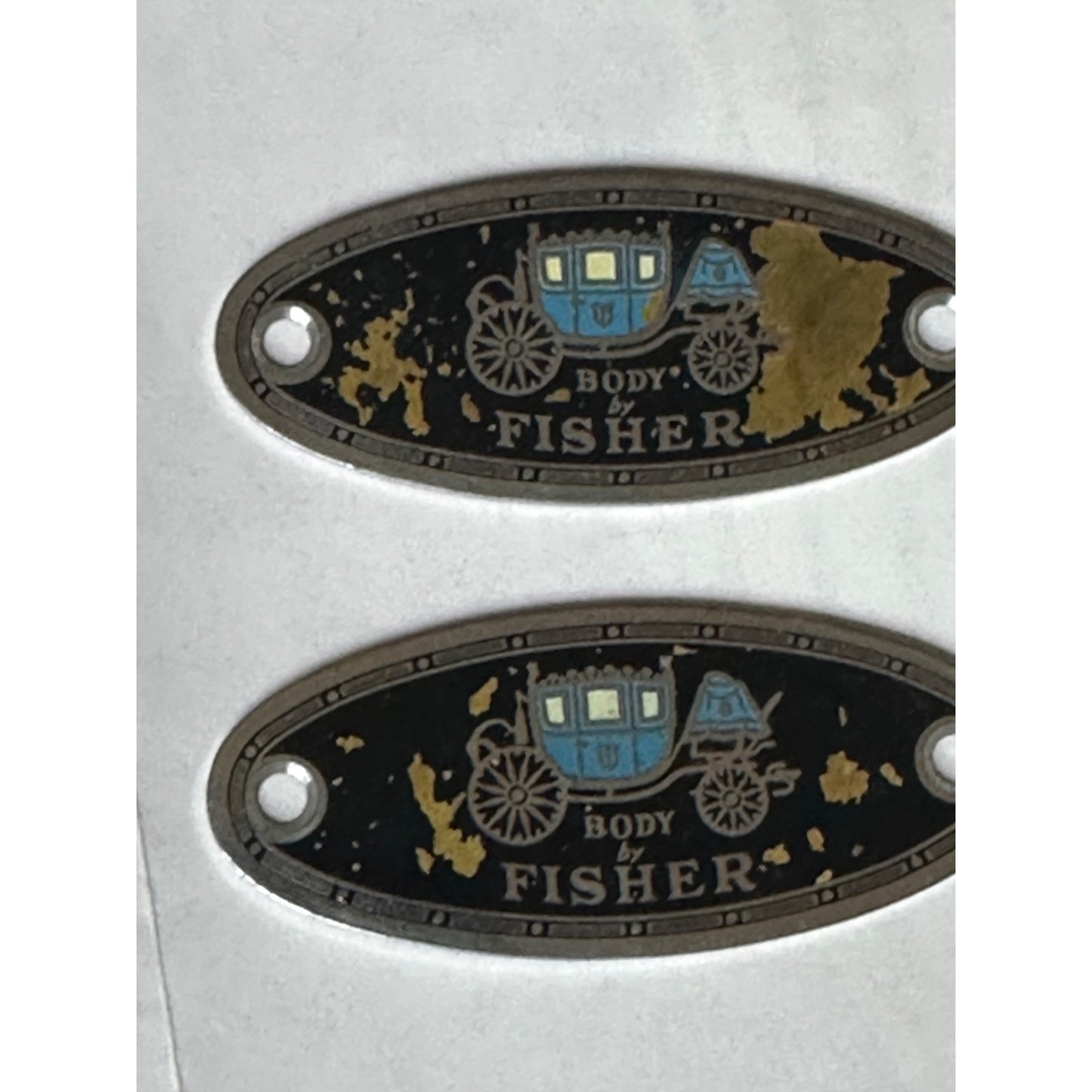 Body By Fisher Car Emblems Oval Metal Plates Classic Auto Accessories Set Of 2