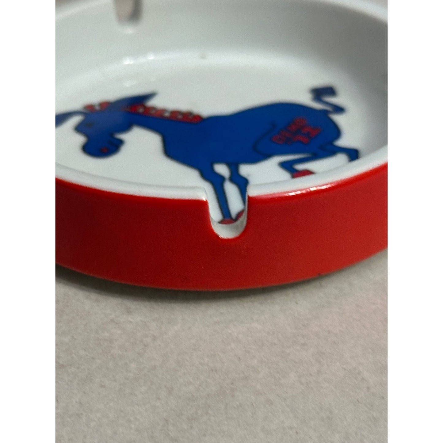 Democratic Party 1972 ceramic Ashtray With Blue Donkey red white blue political vintage