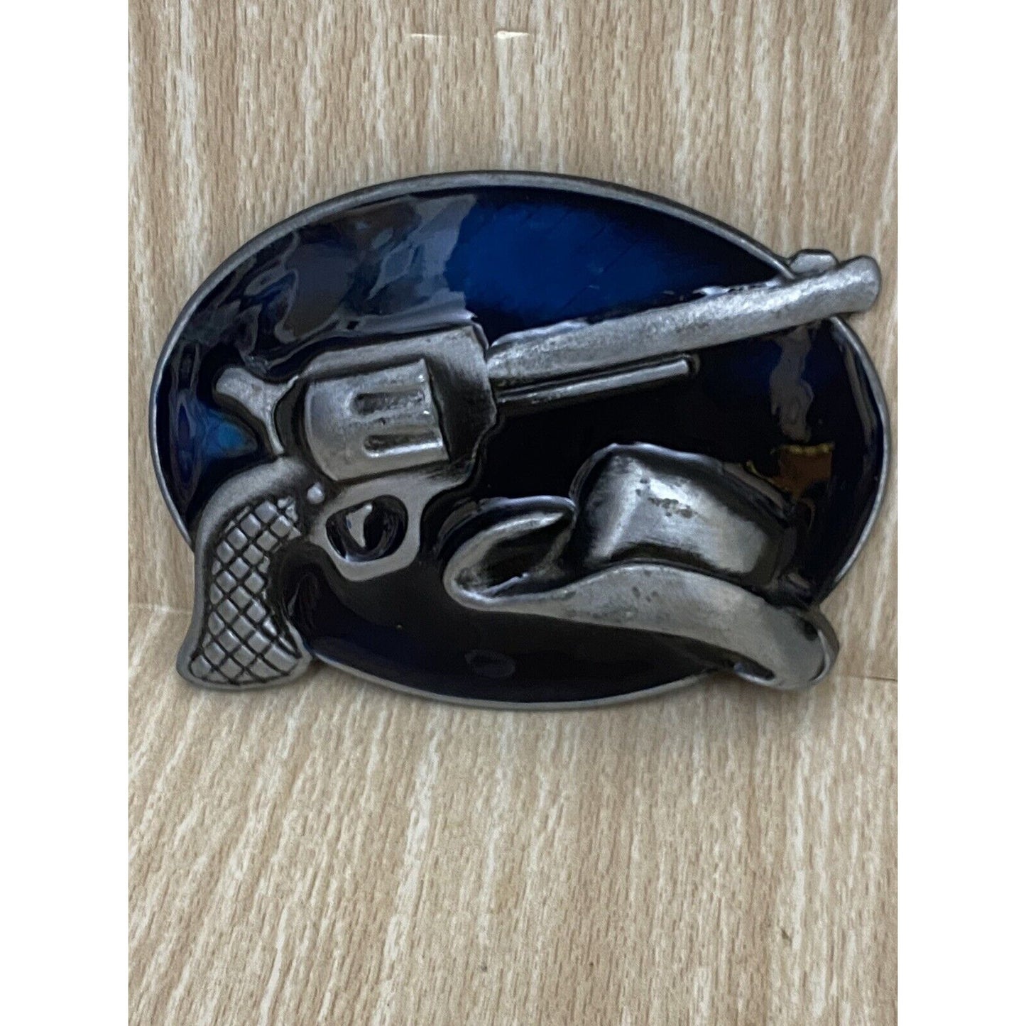 Cowboy hat Western Themed Silver Blue Enamel Belt Buckle