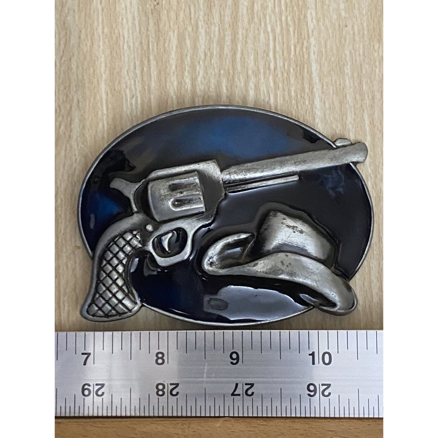 Cowboy hat Western Themed Silver Blue Enamel Belt Buckle