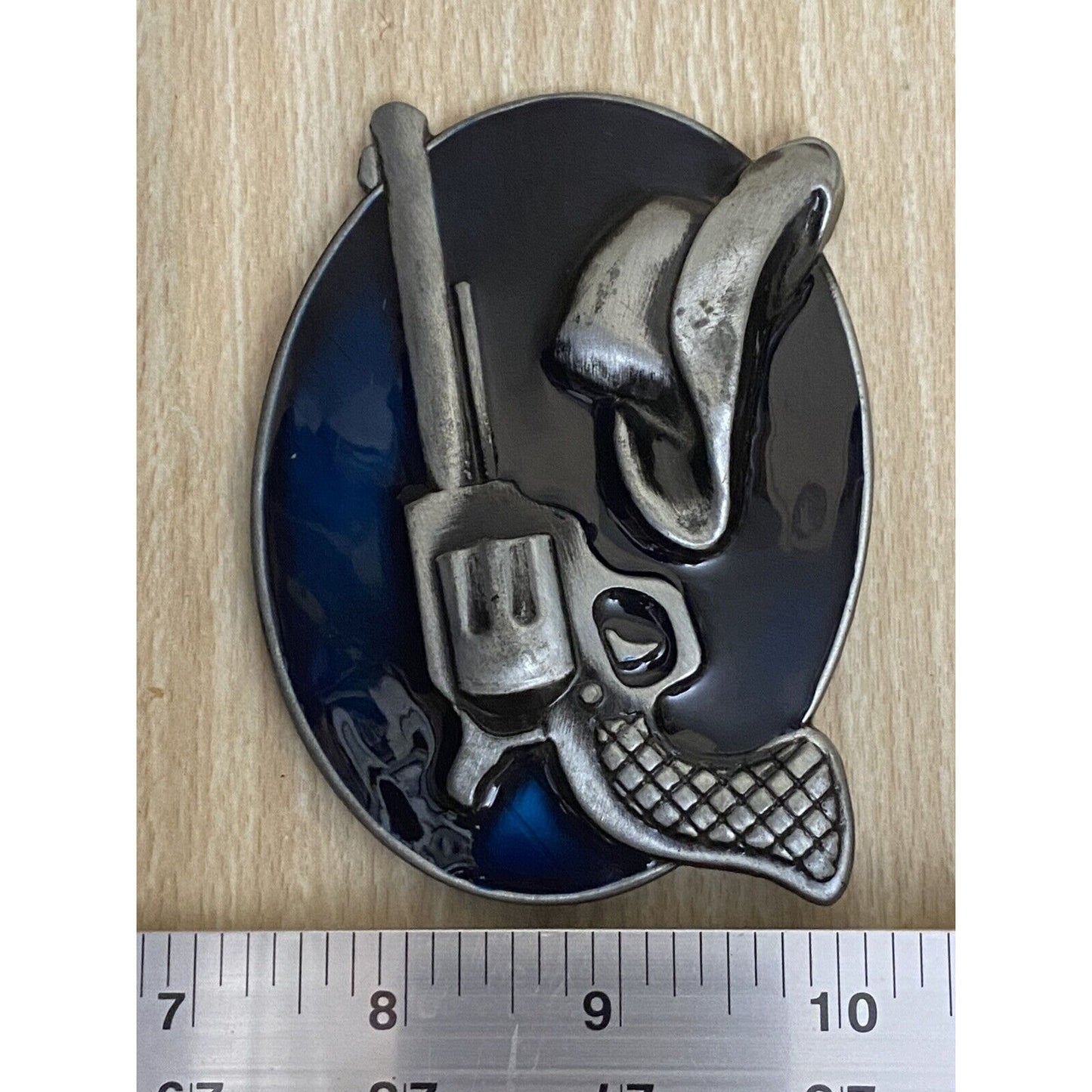 Cowboy hat Western Themed Silver Blue Enamel Belt Buckle