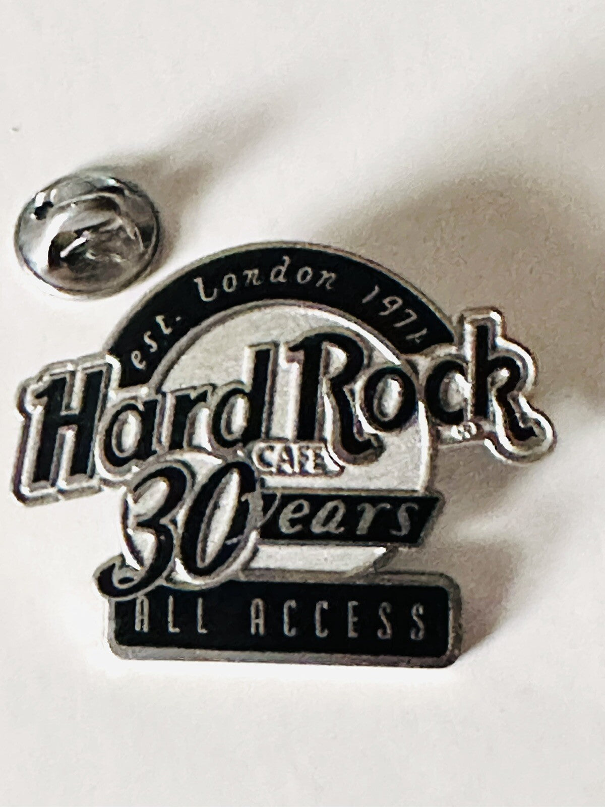 Vintage Hard Rock Cafe Hat Lapel Pin 1971 London All Access 30 Year silver black