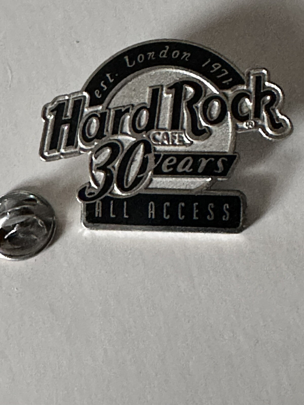 Vintage Hard Rock Cafe Hat Lapel Pin 1971 London All Access 30 Year silver black