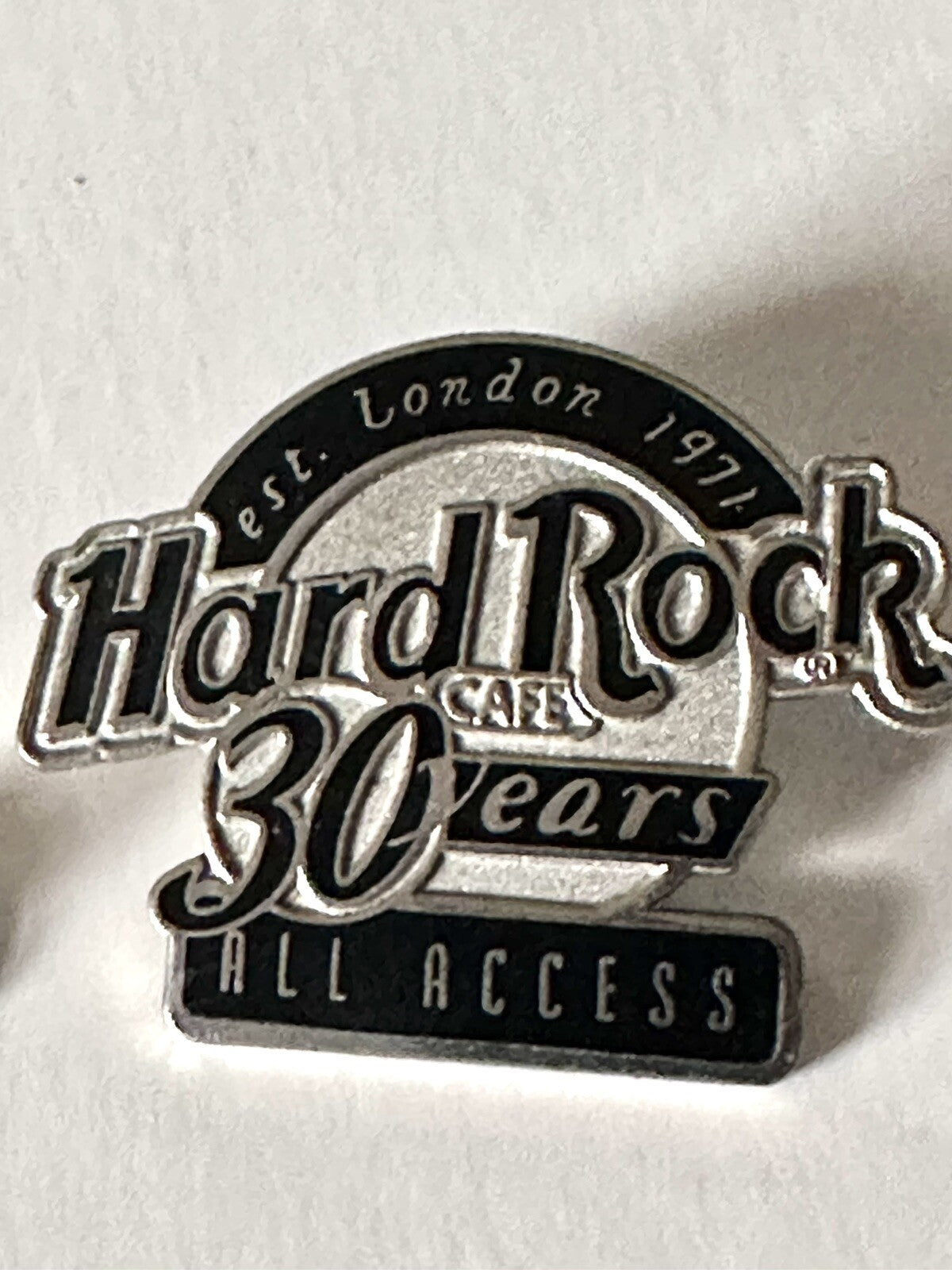 Vintage Hard Rock Cafe Hat Lapel Pin 1971 London All Access 30 Year silver black