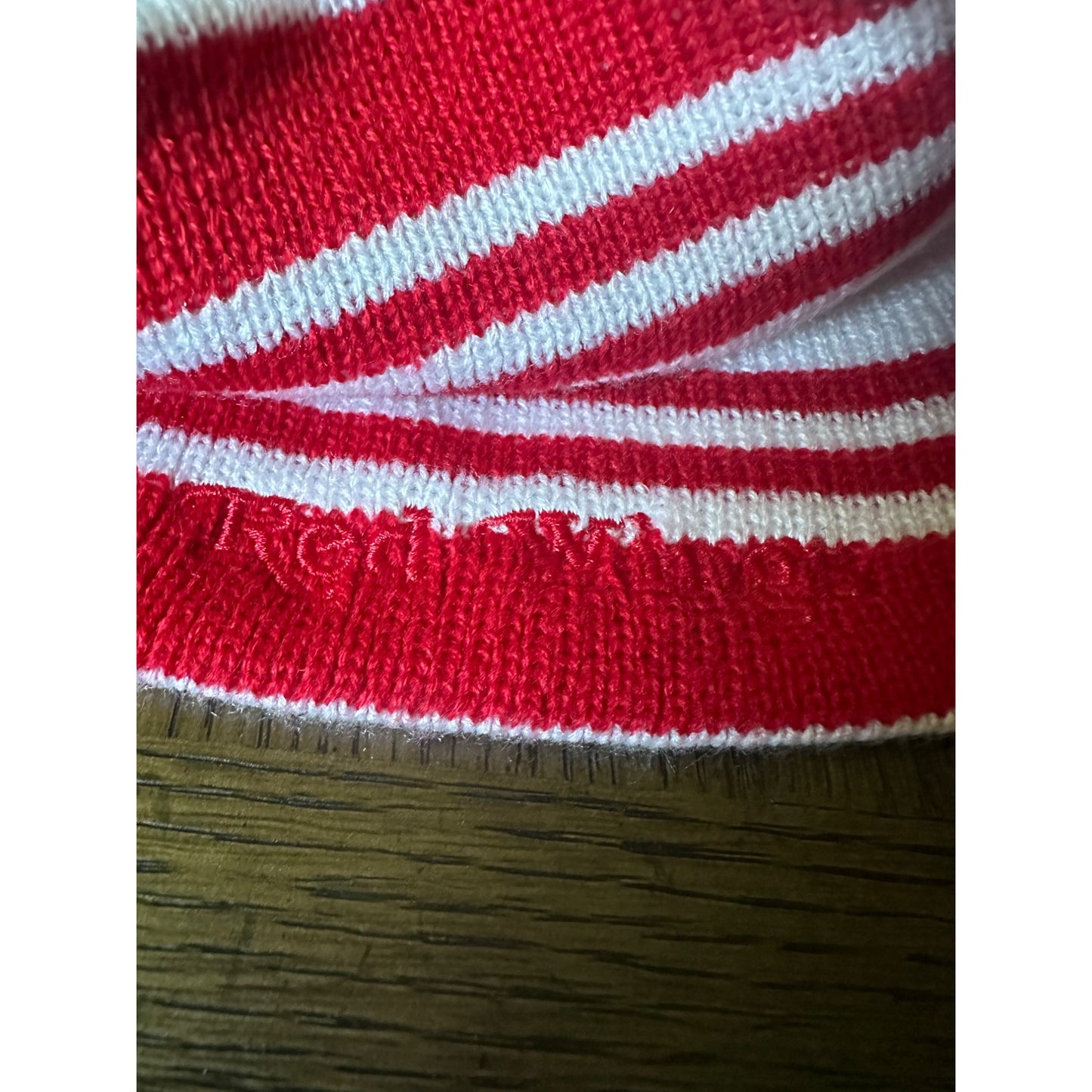 Detroit Red Wings Knit Beanie Hat Red & White Stripes Logo Embroidery Adult Size