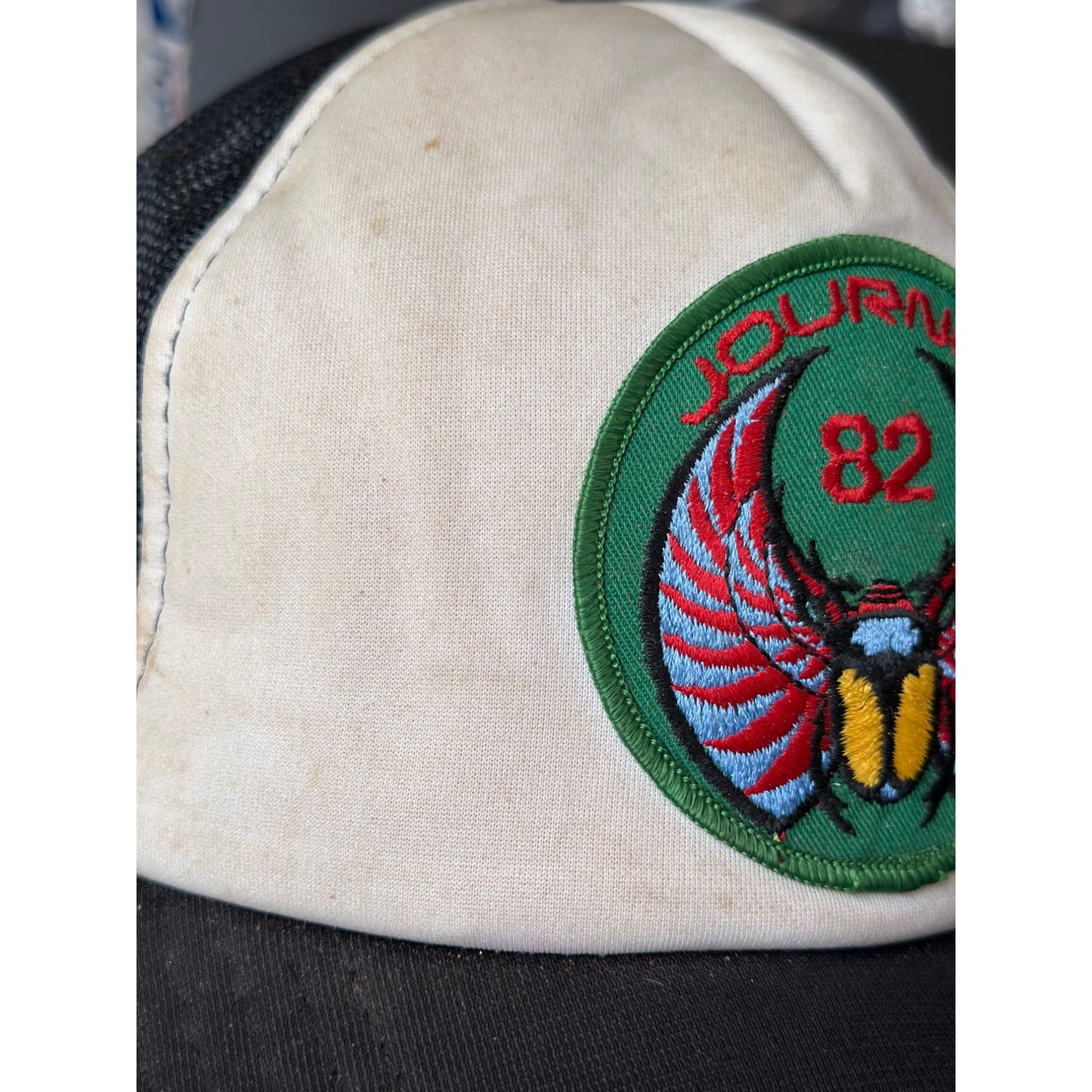 Journey 82 Mesh Trucker Hat Beige & Black Adjustable Vintage Retro Style