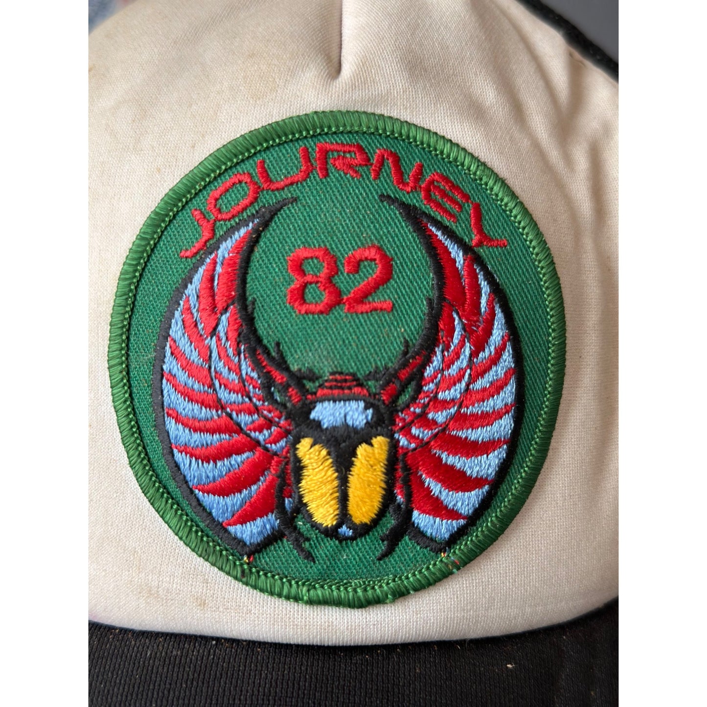 Journey 82 Mesh Trucker Hat Beige & Black Adjustable Vintage Retro Style