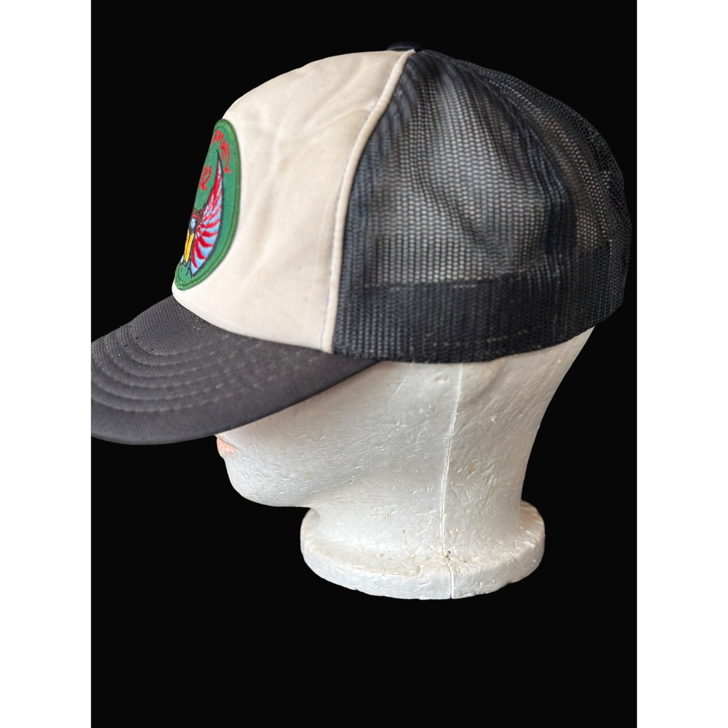 Journey 82 Mesh Trucker Hat Beige & Black Adjustable Vintage Retro Style