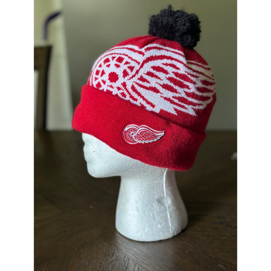 Detroit Red Wings New Era Pom Knit Beanie Hat - Red & White