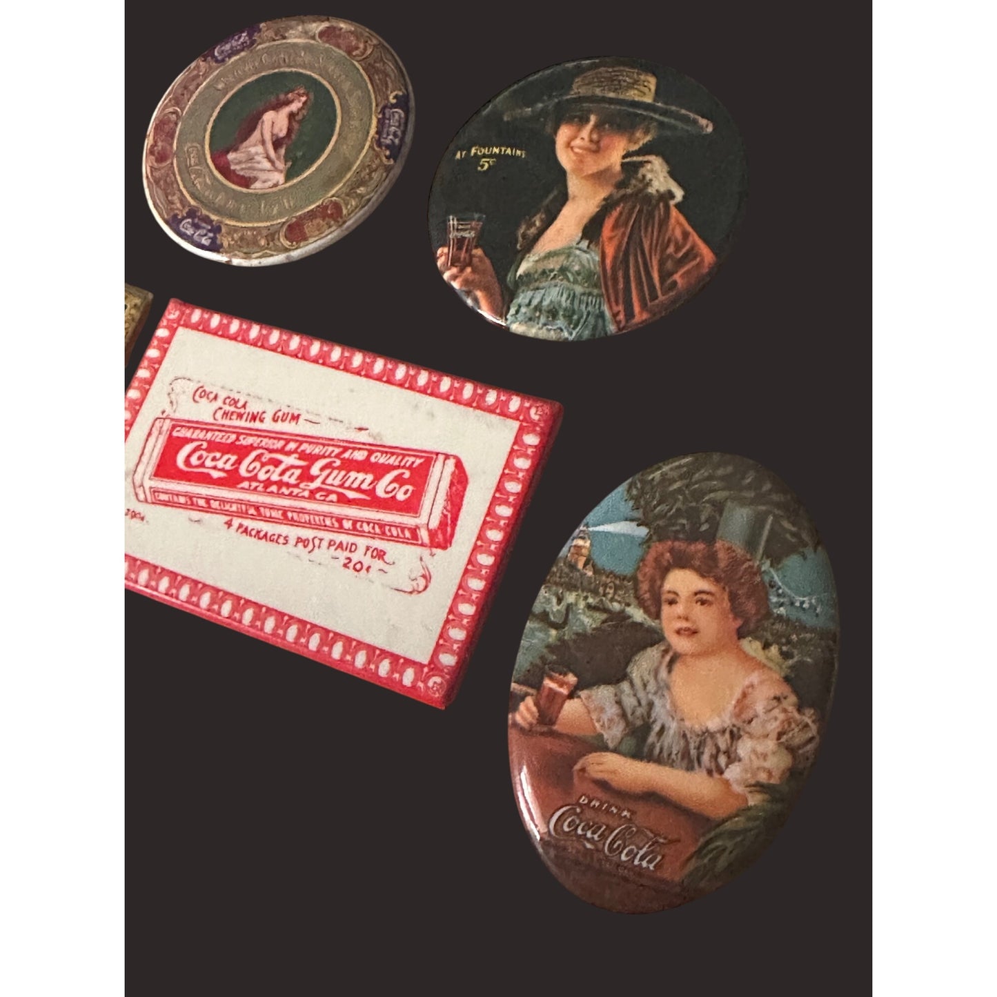 Coca-Cola Pocket Mirrors Set Of 5  Iconic 1970’s Artwork & Chewing Gum Ad