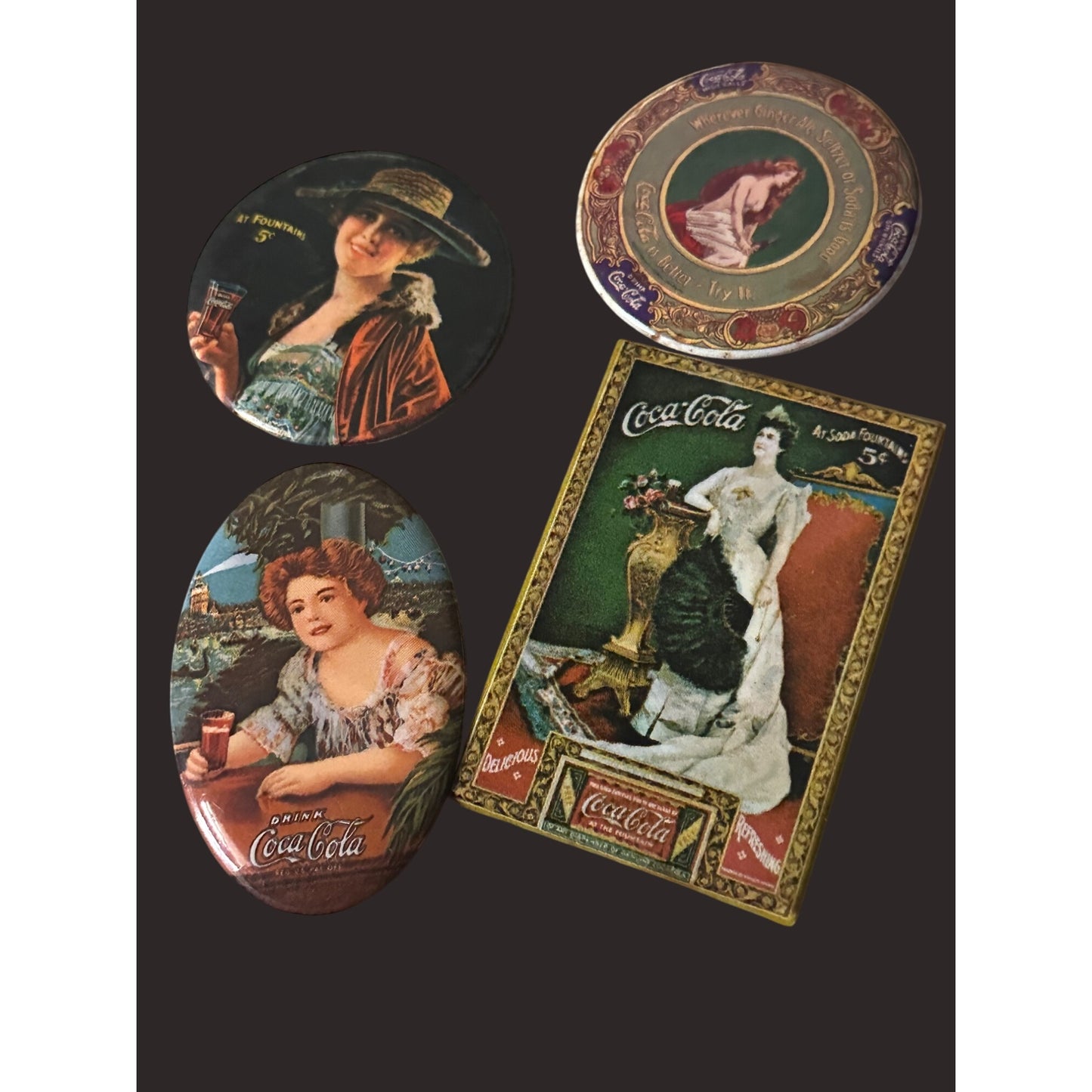 Coca-Cola Pocket Mirrors Set Of 5  Iconic 1970’s Artwork & Chewing Gum Ad