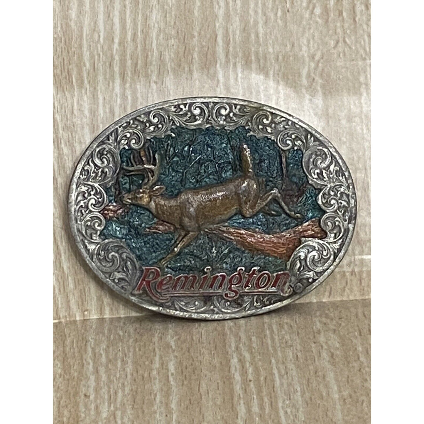 ENGER & KRESS REMINGTON FIREARM COMPANY DEER HUNTING PEWTER COLORED BUCKLE 2004