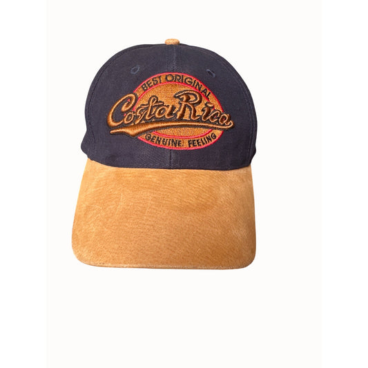 Costa Rica Best Original Pura Vida Embroidered Baseball Cap Navy Tan suede  Adj