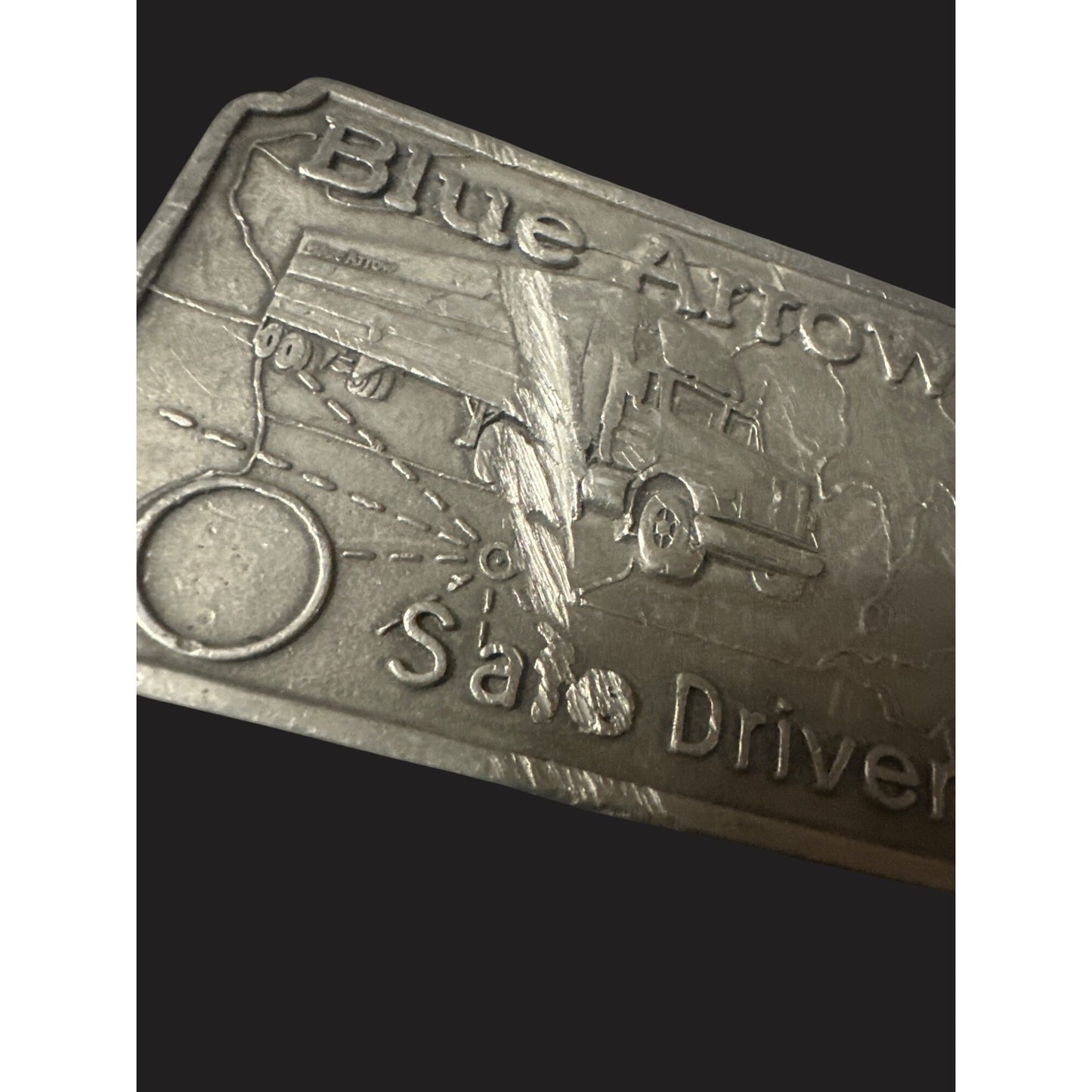 Vintage Gemco Blue Arrow Safe Driver Belt Buckle